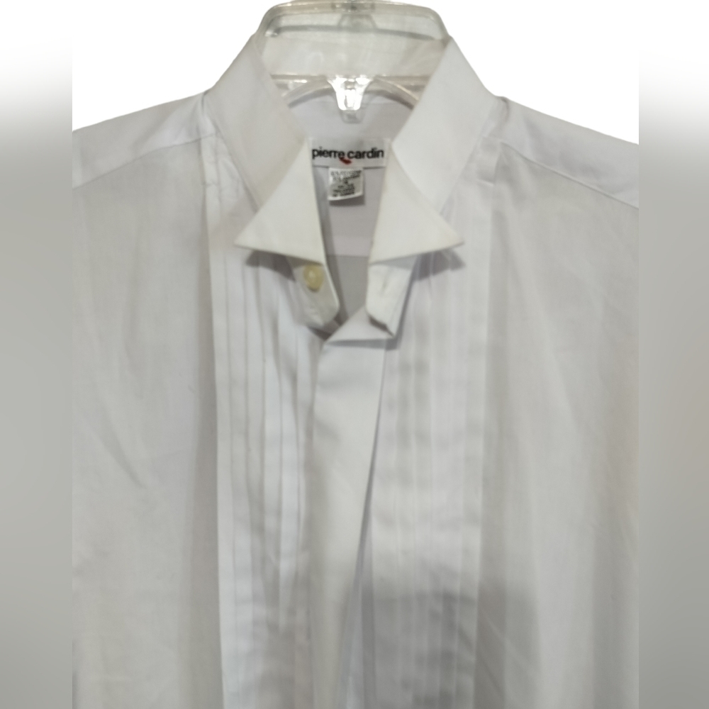 (M72) Pierre Cardin White Pleated Tuxedo Shirts Size 16 /32-33 - Large - Picture 2 of 11